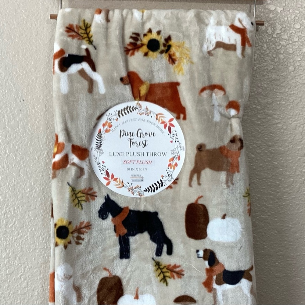 Dogs, Pumpkins & Mushrooms Luxe Plush Throw